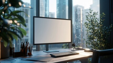 Modern Office Workspace With Blank Computer Screen