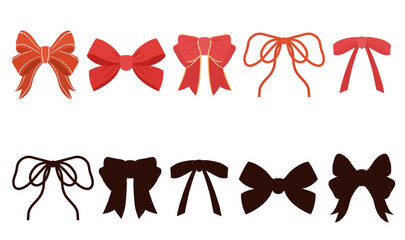 Vector educational game for kids. Match red bows with their correct shadows. Festive educational template. Fun activity for children to improve visual perception and cognitive skills.