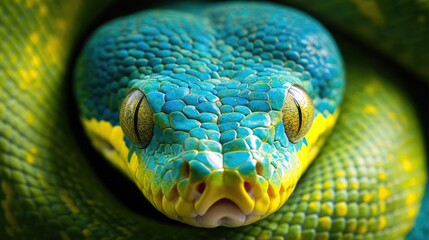 Fototapeta premium Close-Up of a Green Tree Python's Face