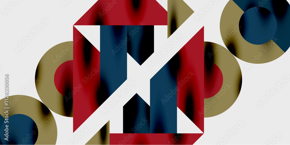 Aufkleber Modern abstract background featuring circles, lines, and triangles in a dynamic geometric composition. Perfect for stylish, tech, or creative-themed designs