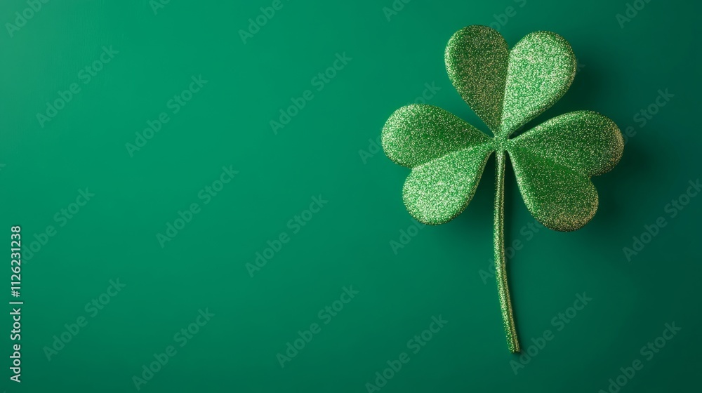 Poster a minimalist st patrick’s day background with a single glowing shamrock on a dark green textured bac