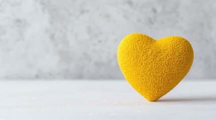 Fototapeta premium A minimalist Valentine’s Day background with a single red heart glowing against a white textured backdrop with subtle golden sparkles 