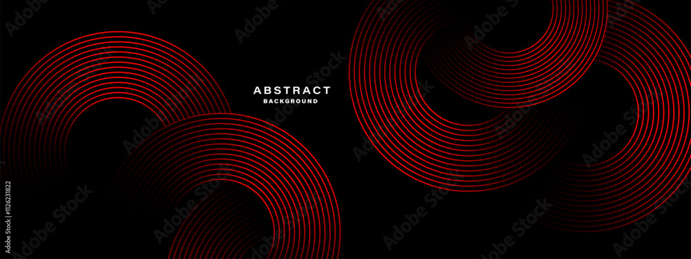 Poster Minimalist abstract background with red circular pattern on black vector illustration.