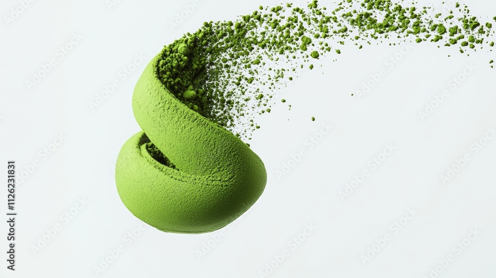Aufkleber green object with a spiral shape is shown in the air. the object is made of green powder and he is a