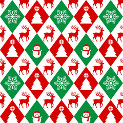 Seamless Christmas vector pattern with winter Christmas trees, geometric background.