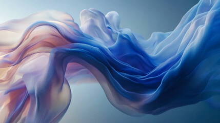 Obraz premium Flowing multicolored fabric on light blue background in motion