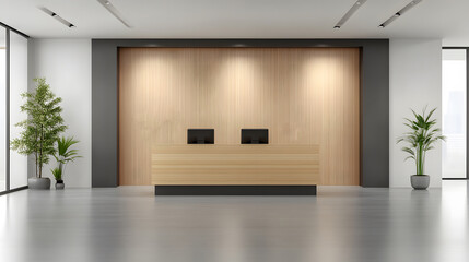 Fototapeta premium 3D rendered modern corporate workspace with open-plan interiors, natural light, and shiny floors