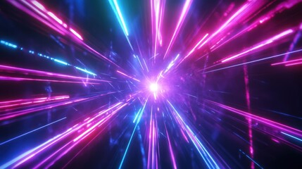 Naklejka premium Neon Lightspeed Hyperdrive: A Futuristic Journey Through Vibrant Cosmic Nebula