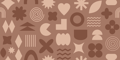Geometry shape retro mocha mousse color seamless pattern, abstract background, modern print, simple element repeat, futuristic form. Trendy colour 2025 year. Vector illustration