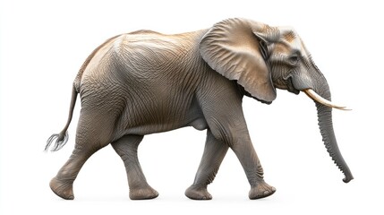 Fototapeta premium African Elephant Walking on a White Background