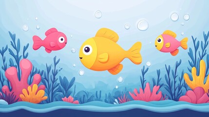 Colorful Vector Illustration of Aquatic Animals in Underwater Scene