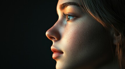 Fototapeta premium Golden Hour Portrait: A Young Woman's Profile