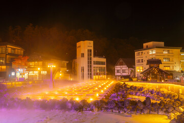 群馬県草津町　草津温泉の湯畑の風景