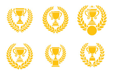 Obraz premium set of bundle trophy icon with laurel wreath icon 