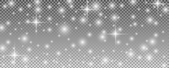 Snowflakes glitter in the air on a transparent background. The snow cover effect creates a peaceful winter atmosphere. eps 10