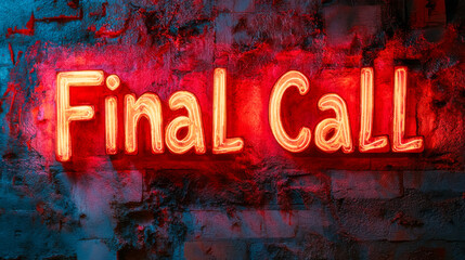Neon sign displaying "final call" against vivid urban wall background
