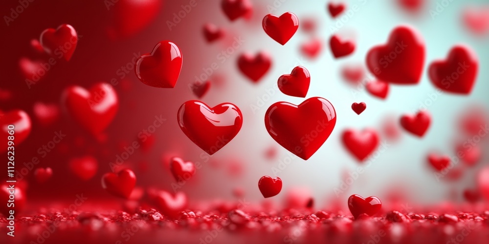 Aufkleber red background with many red hearts scattered throughout. the hearts are of different sizes and are 