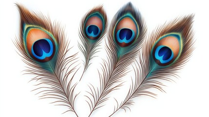 Obraz premium Four peacock feathers are shown in a close up
