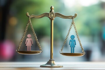 Gender Equality Balanced Scales with Female Figures