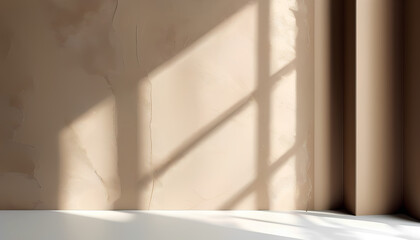 Close up of background , wall in Mocha Mousse color. White background, shadows on the background