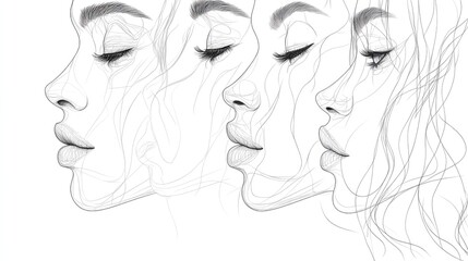 Beautiful Woman Face Line Drawing Poster Set Collection