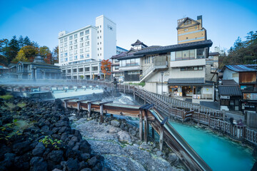 群馬県草津町　草津温泉の湯畑の風景