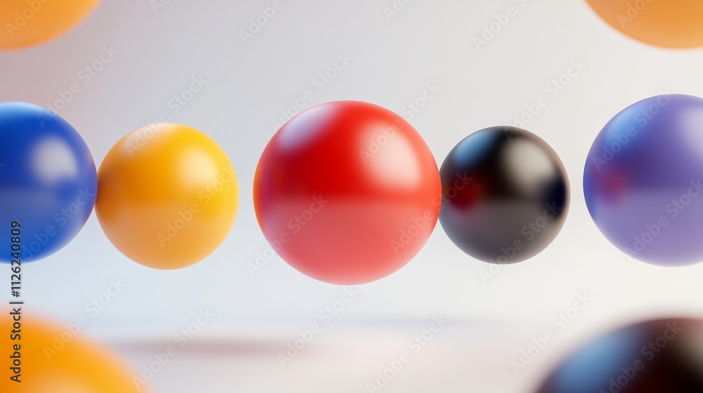 Poster a row of colorful balls are floating in the air