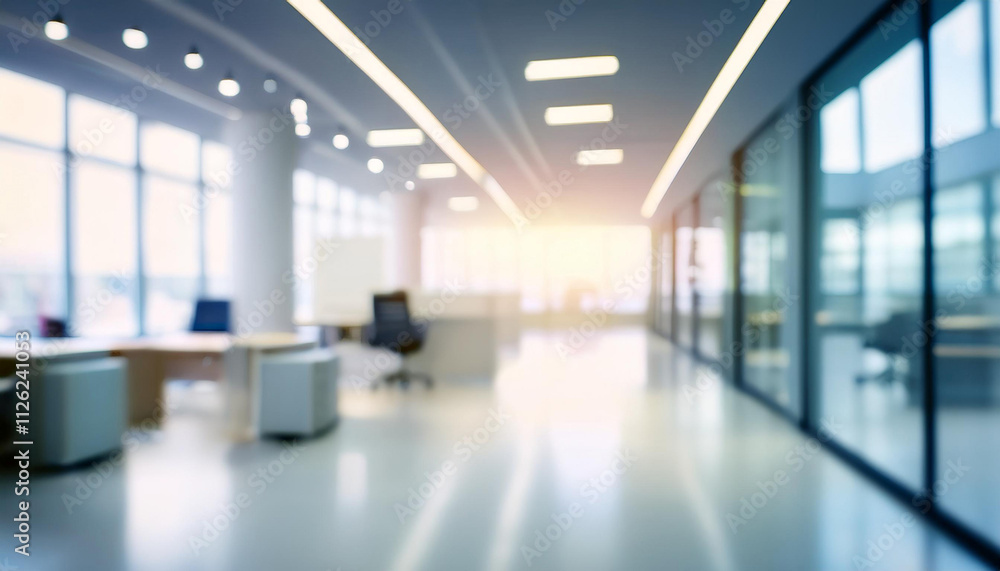 Poster blurred empty open space office. abstract light bokeh at office interior background