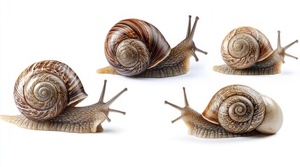 Four Snails on a White Background