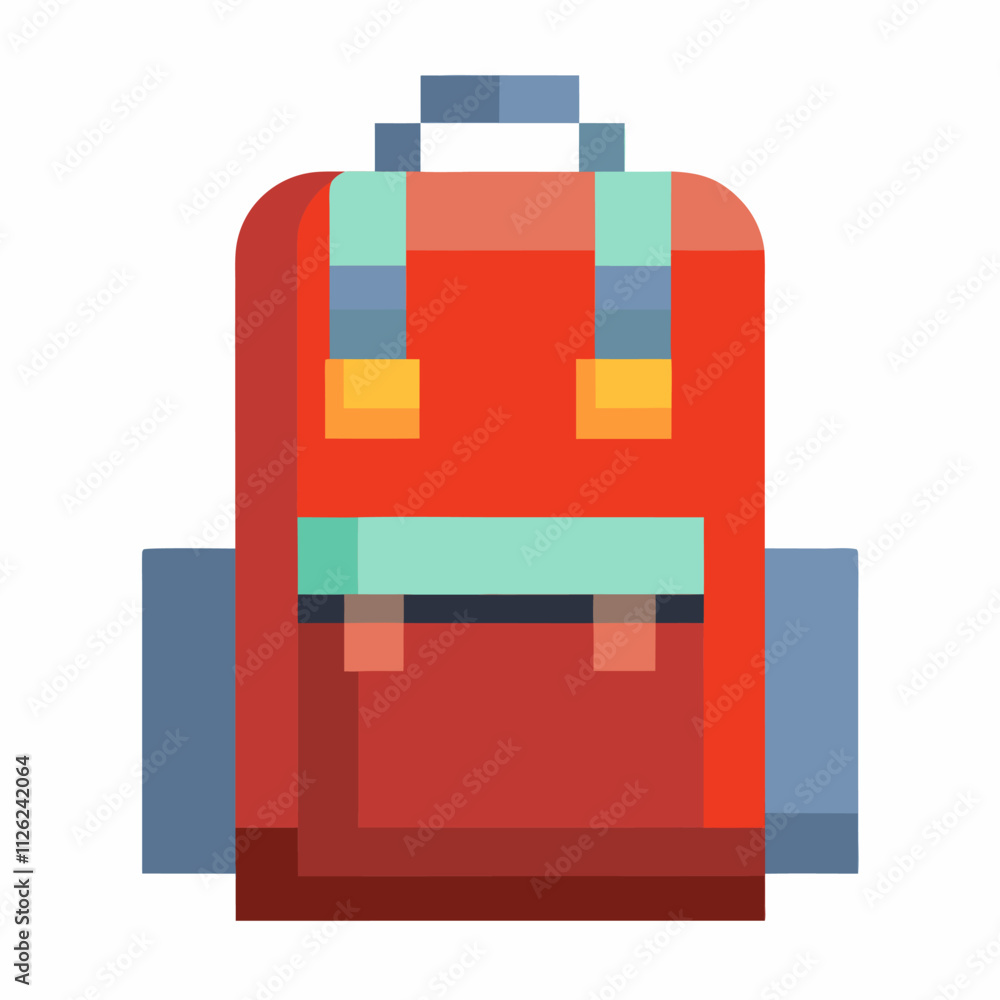 Poster vibrant red geometric backpack icon in flat design style for digital and print applications