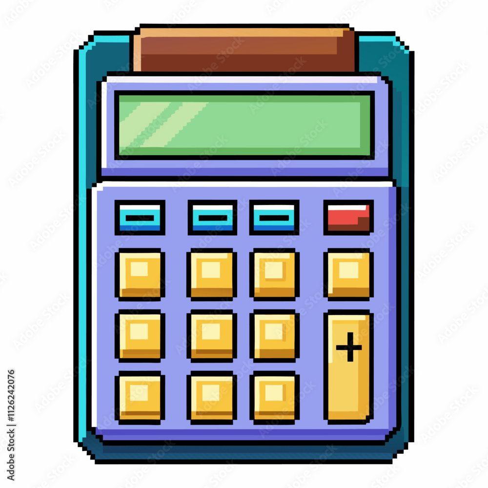 Aufkleber pixel art calculator icon in retro style with colorful buttons and display