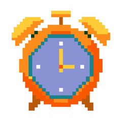 Obraz premium Pixel Art Orange Alarm Clock Icon Retro Gaming Style Digital Illustration