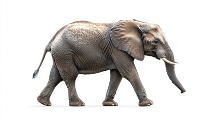Obraz premium African Elephant Walking Isolated on White Background