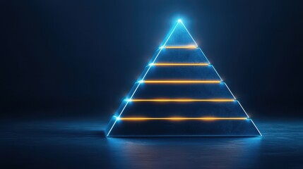 A glowing pyramid composed of illuminated lines, set against a dark background, conveying a modern and futuristic aesthetic.