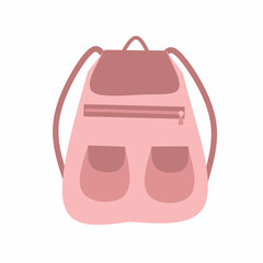 Flat design Illustration of a pink backpack. Illustration of a hand-drawn backpack  