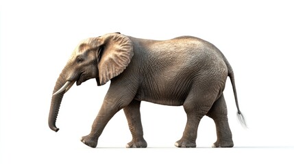 Fototapeta premium African Elephant Walking on White Background