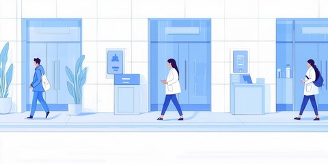 Family receiving medical care in a clean clinic, [community health], [family support], ,