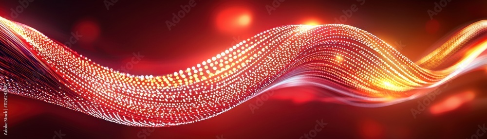 Poster a vibrant, flowing wave of light, featuring intricate patterns and colors, creating a dynamic visual