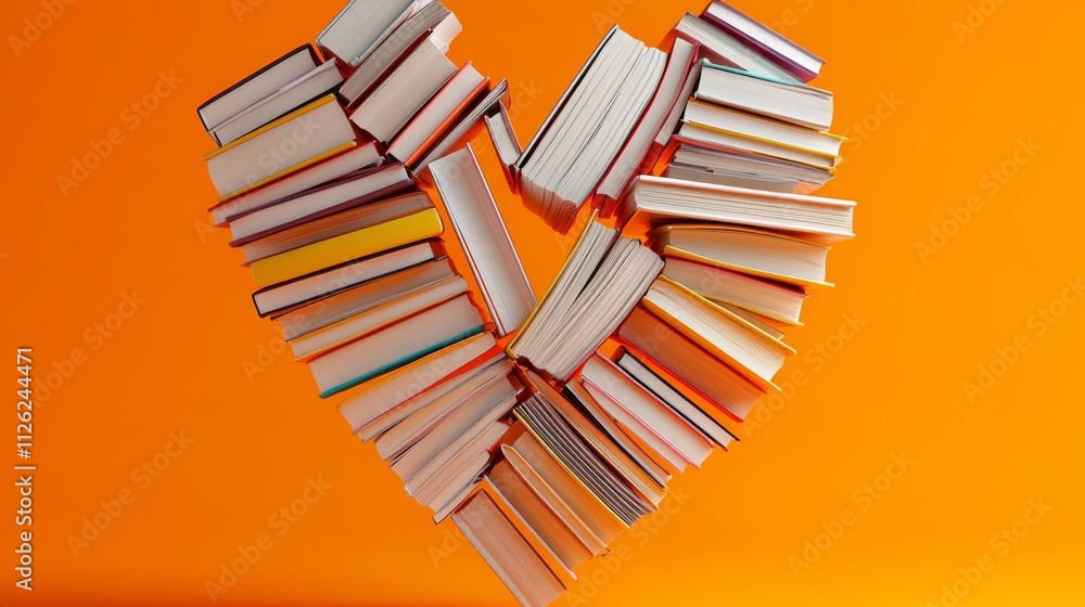 Poster a stack of books is arranged in the shape of a heart