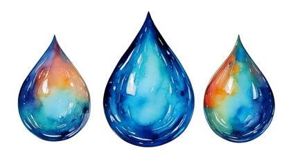 drops of water watercolor isolated on transparent background cutout png
