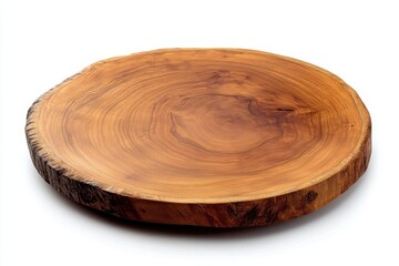 A large round wooden serving tray with a natural wood grain and smooth edges
