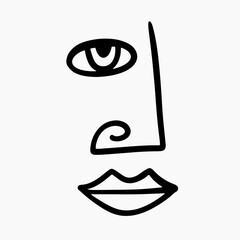 Abstract one line drawing woman face portrait logo