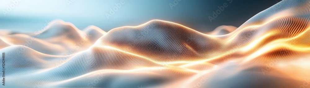 Poster an abstract representation of flowing waves, illuminated with vibrant colors, creating a sense of de