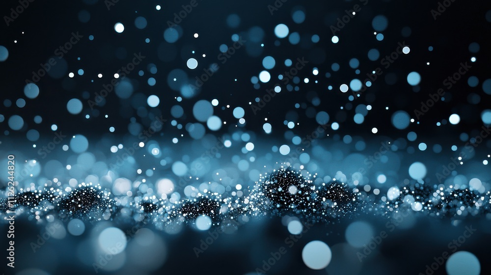 Poster a mesmerizing display of shimmering blue particles, creating a dreamy and ethereal atmosphere agains