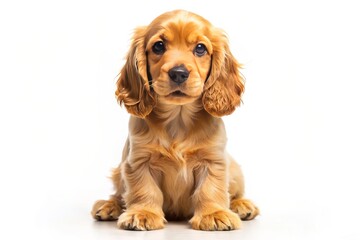 Happy Golden Cocker Spaniel Puppy Macro Photography - Adorable Dog Portrait, White Background