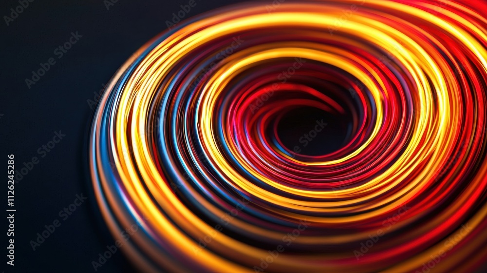 Poster a vibrant swirl of colors creating a mesmerizing circular pattern against a dark background, evoking