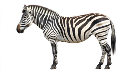 Fototapeta premium Striped Zebra Standing on White Background