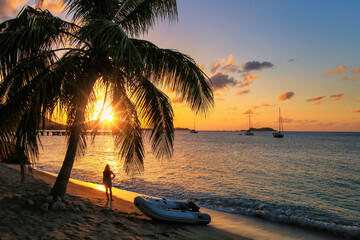 Sunset over Hillsborough Bay, Carriacou Island, Grenada.