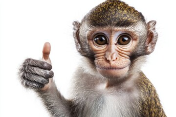 A monkey giving a thumbs up isolated on white background