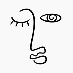 Abstract one line drawing woman face portrait logo